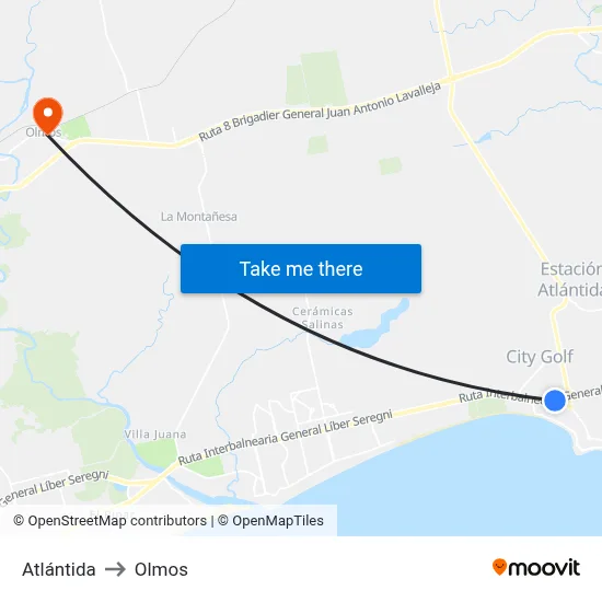 Atlántida to Olmos map