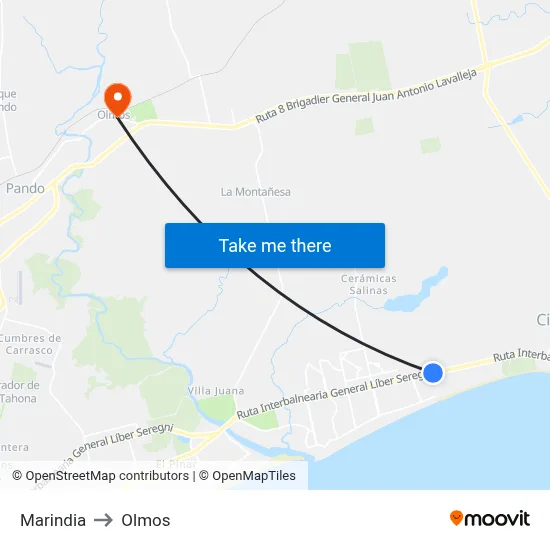 Marindia to Olmos map