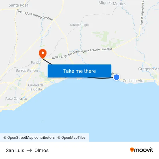 San Luis to Olmos map