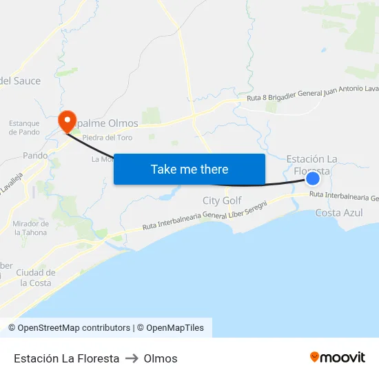 Estación La Floresta to Olmos map