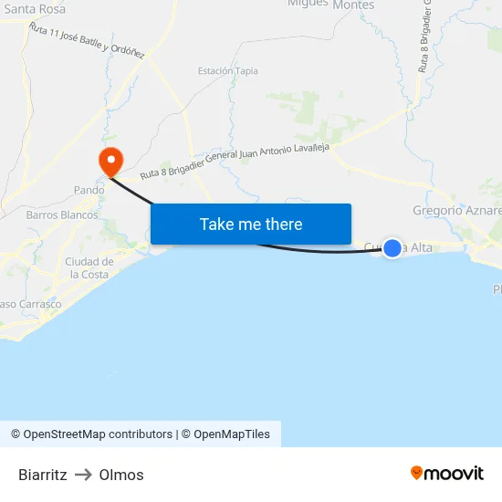 Biarritz to Olmos map