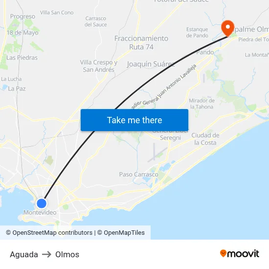 Aguada to Olmos map