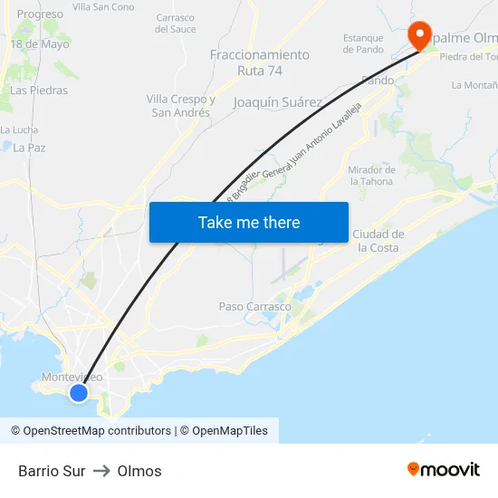Barrio Sur to Olmos map