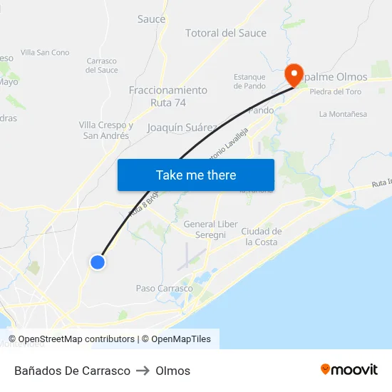 Bañados De Carrasco to Olmos map