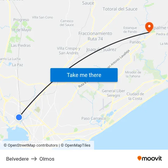 Belvedere to Olmos map