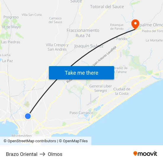 Brazo Oriental to Olmos map