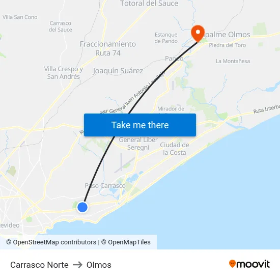 Carrasco Norte to Olmos map
