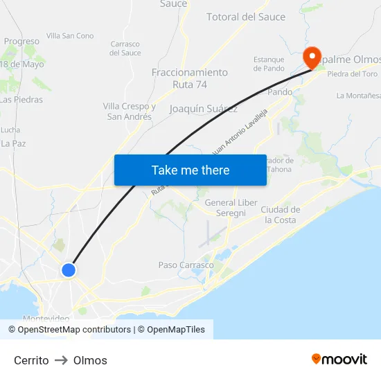 Cerrito to Olmos map