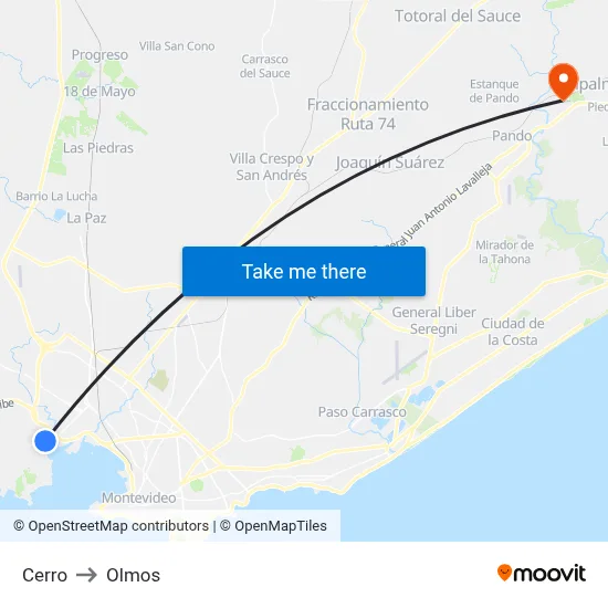 Cerro to Olmos map