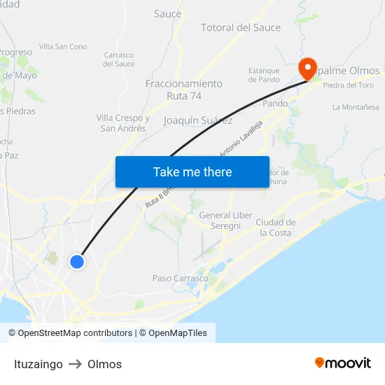 Ituzaingo to Olmos map