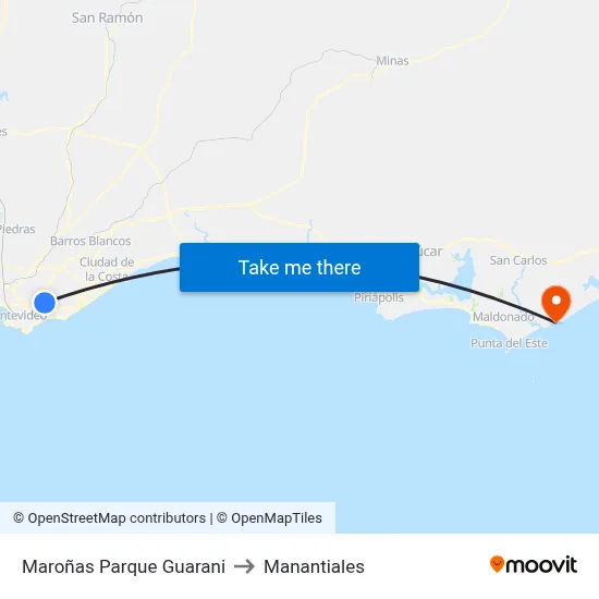 Maroñas Parque Guarani to Manantiales map