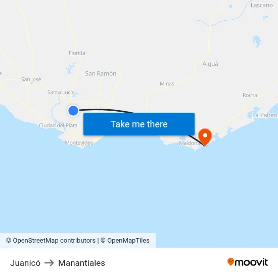 Juanicó to Manantiales map