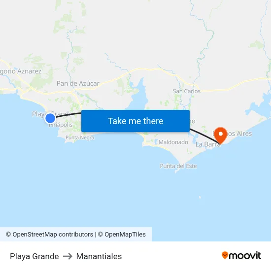 Playa Grande to Manantiales map