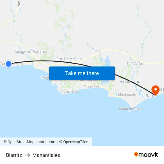 Biarritz to Manantiales map