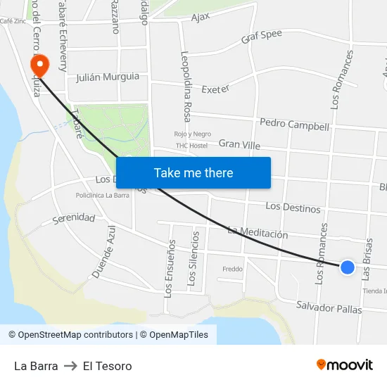La Barra to El Tesoro map