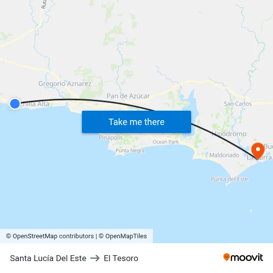 Santa Lucía Del Este to El Tesoro map