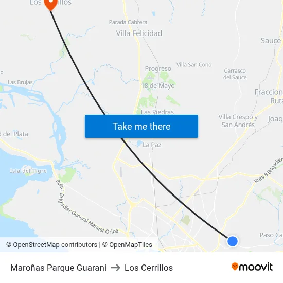 Maroñas Parque Guarani to Los Cerrillos map