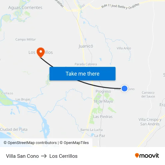 Villa San Cono to Los Cerrillos map