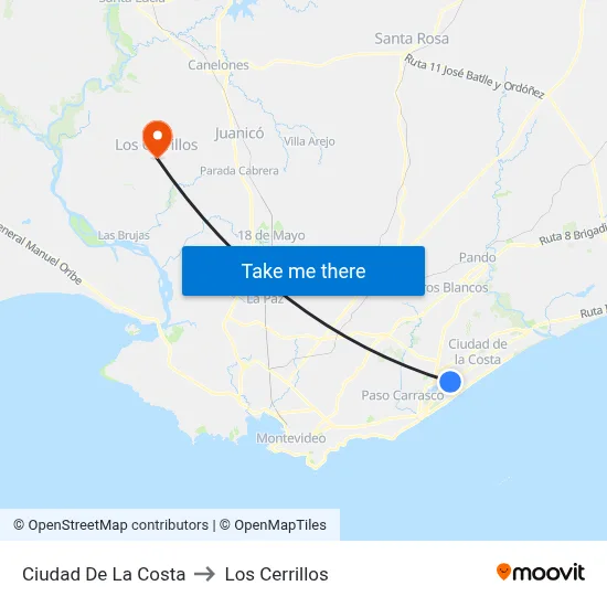 Ciudad De La Costa to Los Cerrillos map