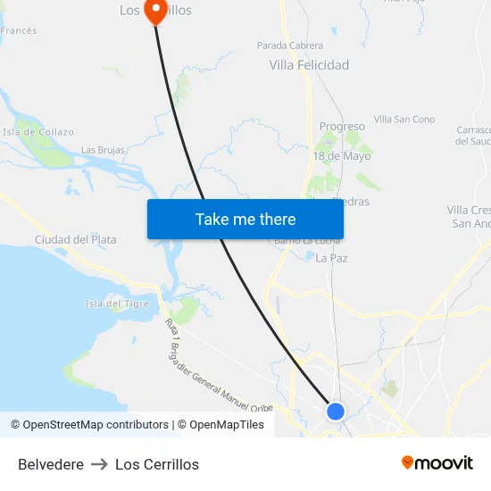 Belvedere to Los Cerrillos map