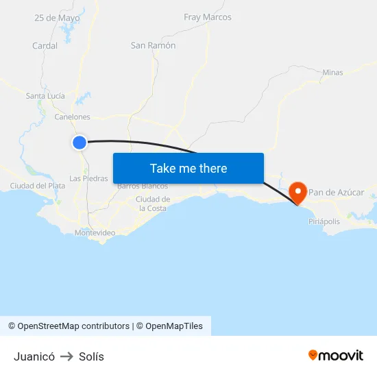 Juanicó to Solís map