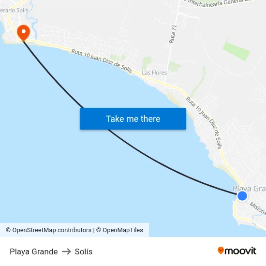 Playa Grande to Solís map