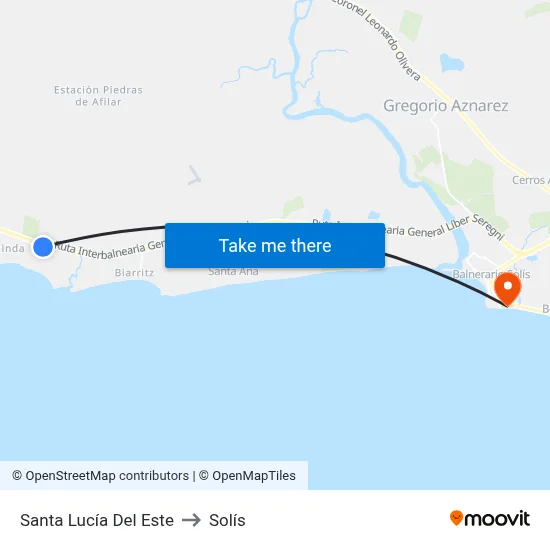 Santa Lucía Del Este to Solís map