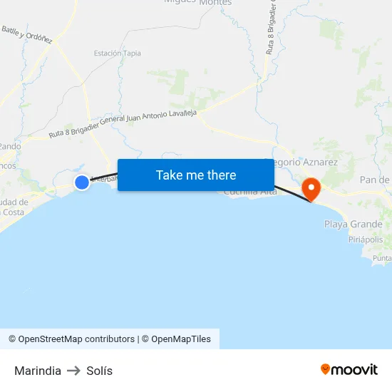 Marindia to Solís map