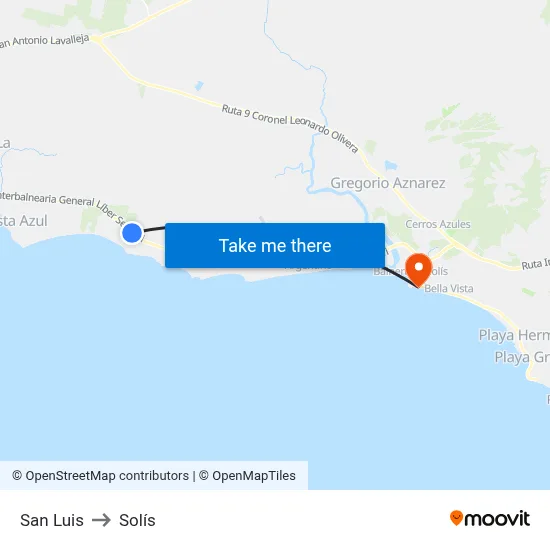 San Luis to Solís map