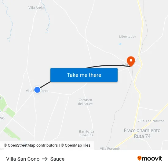 Villa San Cono to Sauce map