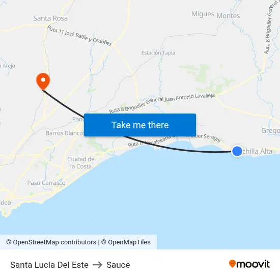 Santa Lucía Del Este to Sauce map