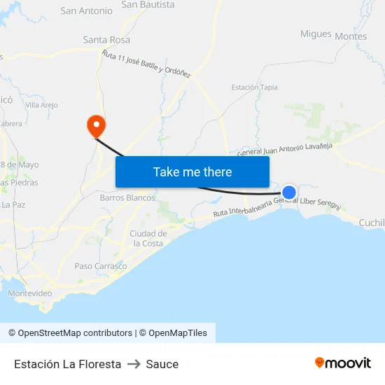 Estación La Floresta to Sauce map