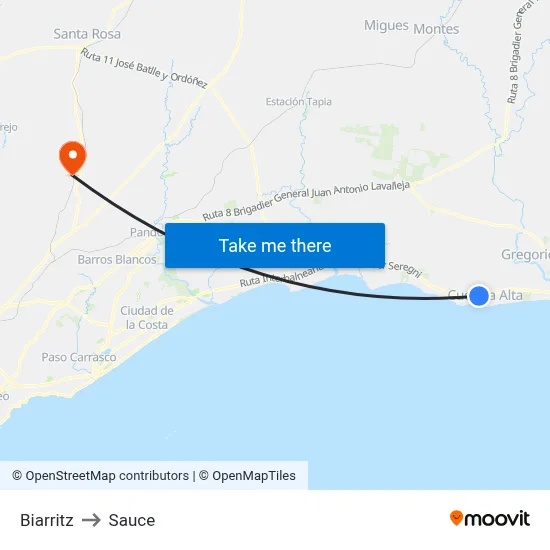 Biarritz to Sauce map