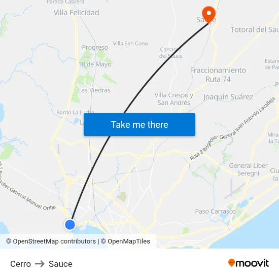 Cerro to Sauce map