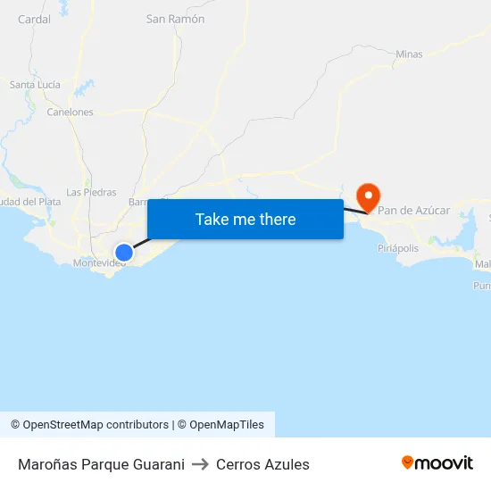 Maroñas Parque Guarani to Cerros Azules map