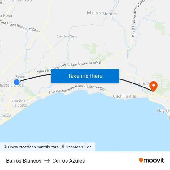 Barros Blancos to Cerros Azules map