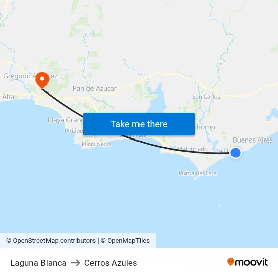 Laguna Blanca to Cerros Azules map