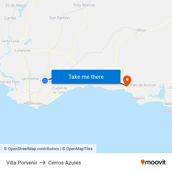 Villa Porvenir to Cerros Azules map