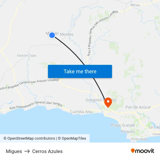 Migues to Cerros Azules map