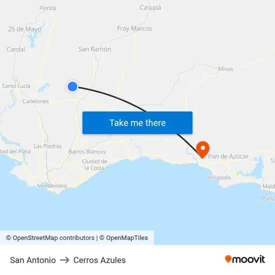 San Antonio to Cerros Azules map