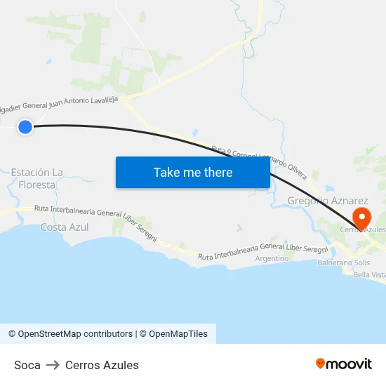 Soca to Cerros Azules map