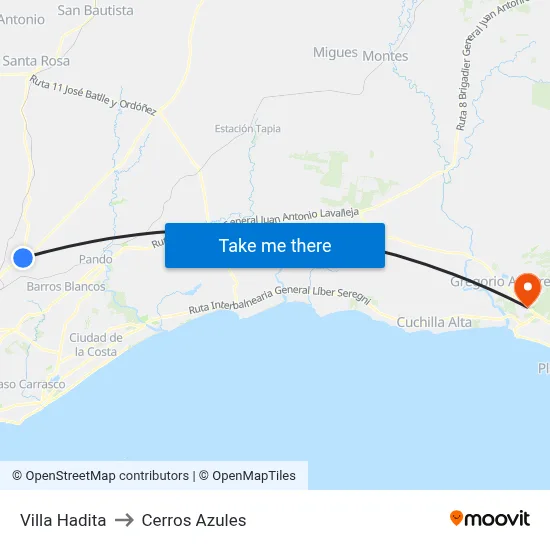 Villa Hadita to Cerros Azules map