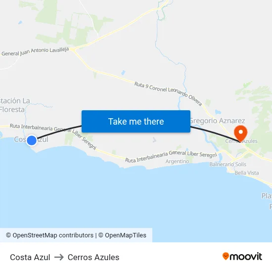 Costa Azul to Cerros Azules map