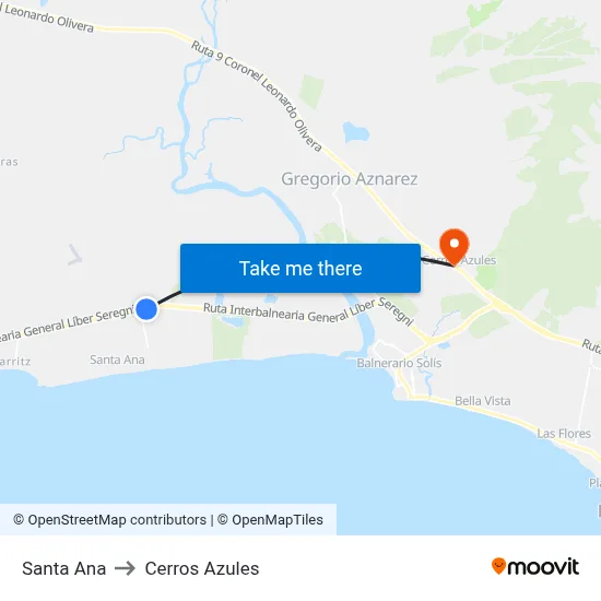 Santa Ana to Cerros Azules map