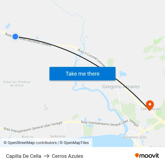 Capilla De Cella to Cerros Azules map