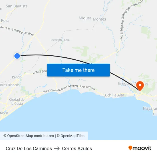 Cruz De Los Caminos to Cerros Azules map