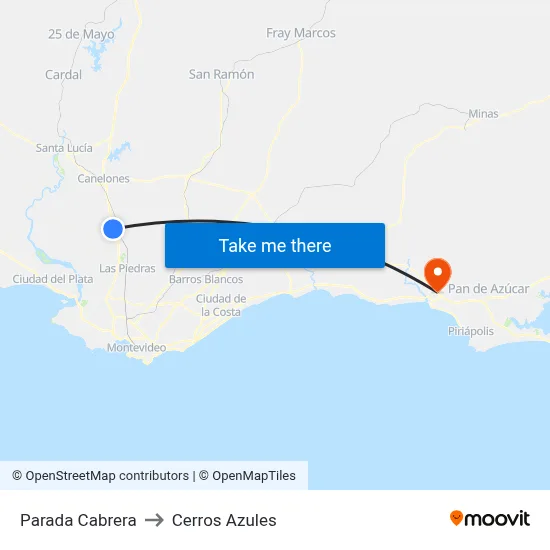Parada Cabrera to Cerros Azules map