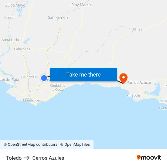 Toledo to Cerros Azules map