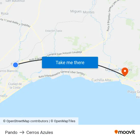 Pando to Cerros Azules map