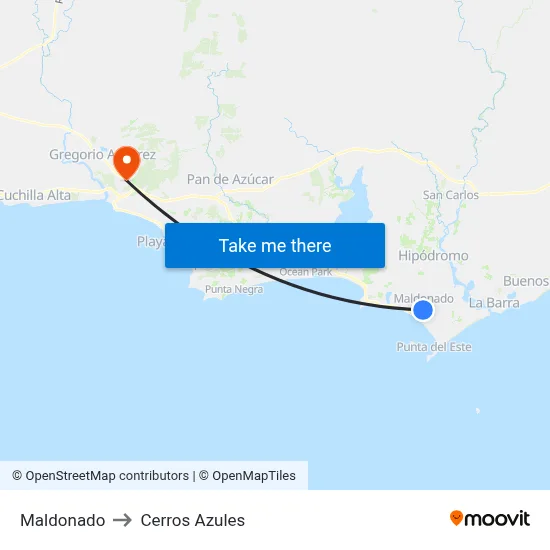 Maldonado to Cerros Azules map
